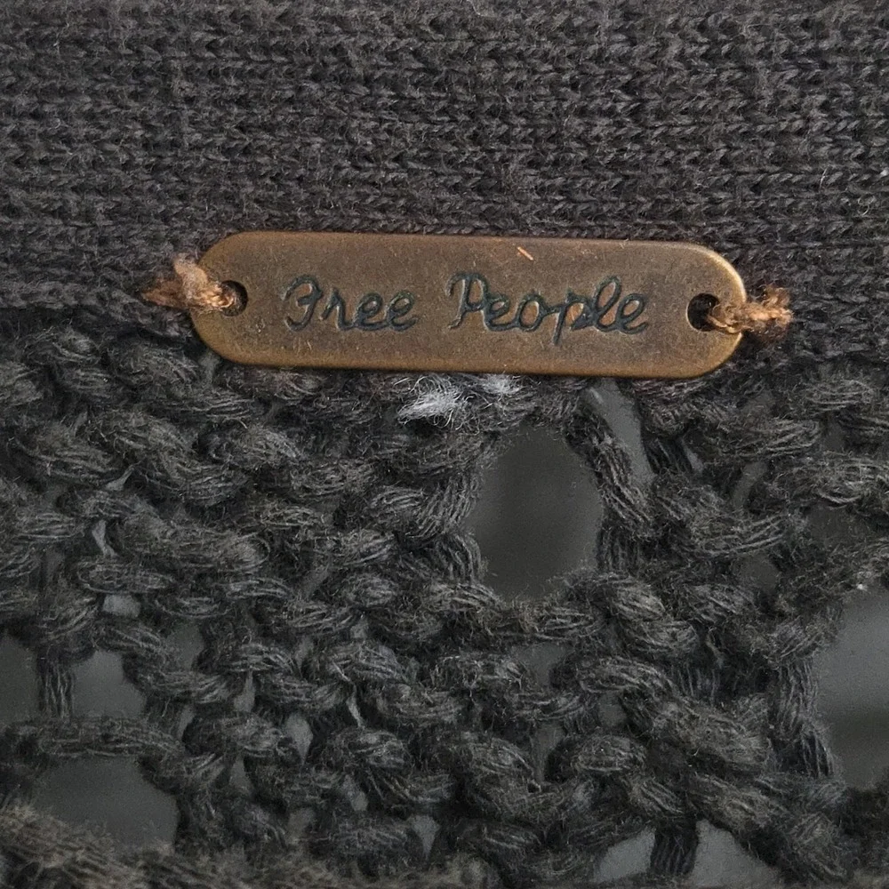 Free People Sweater Size Small Traveling Slate Gray Cotton Open Knit Crochet - Picture 3 of 15
